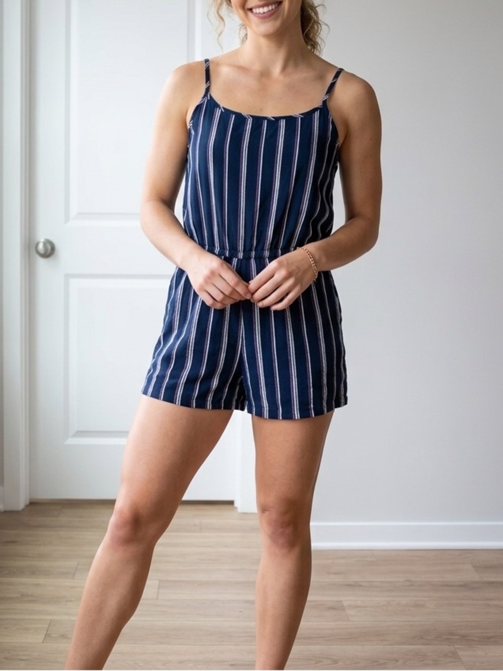 Banana Republic Navy Blue Striped Cami Romper Sleeveless Elastic Waist❤️